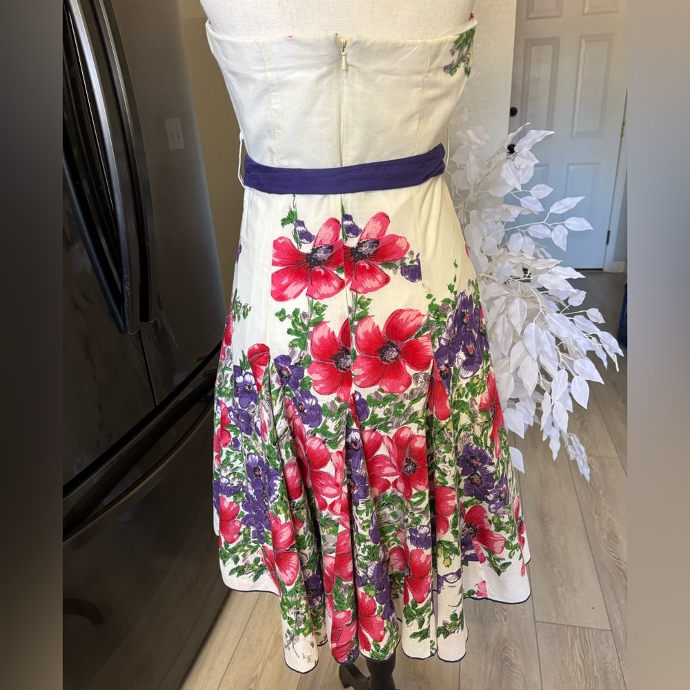 Jane Norman Floral Strapless Fit-and-Flare Dress with Purple Belt. Size S. EUC - Picture 9 of 9